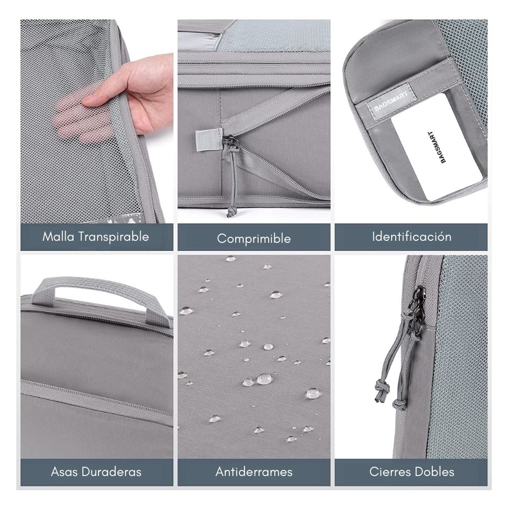 Bagsmart Organizadores de Equipaje con Compresión 6 pzs color gris